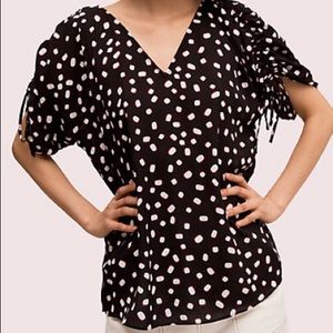 Kate spade mallow dot ruche sleeved blouse